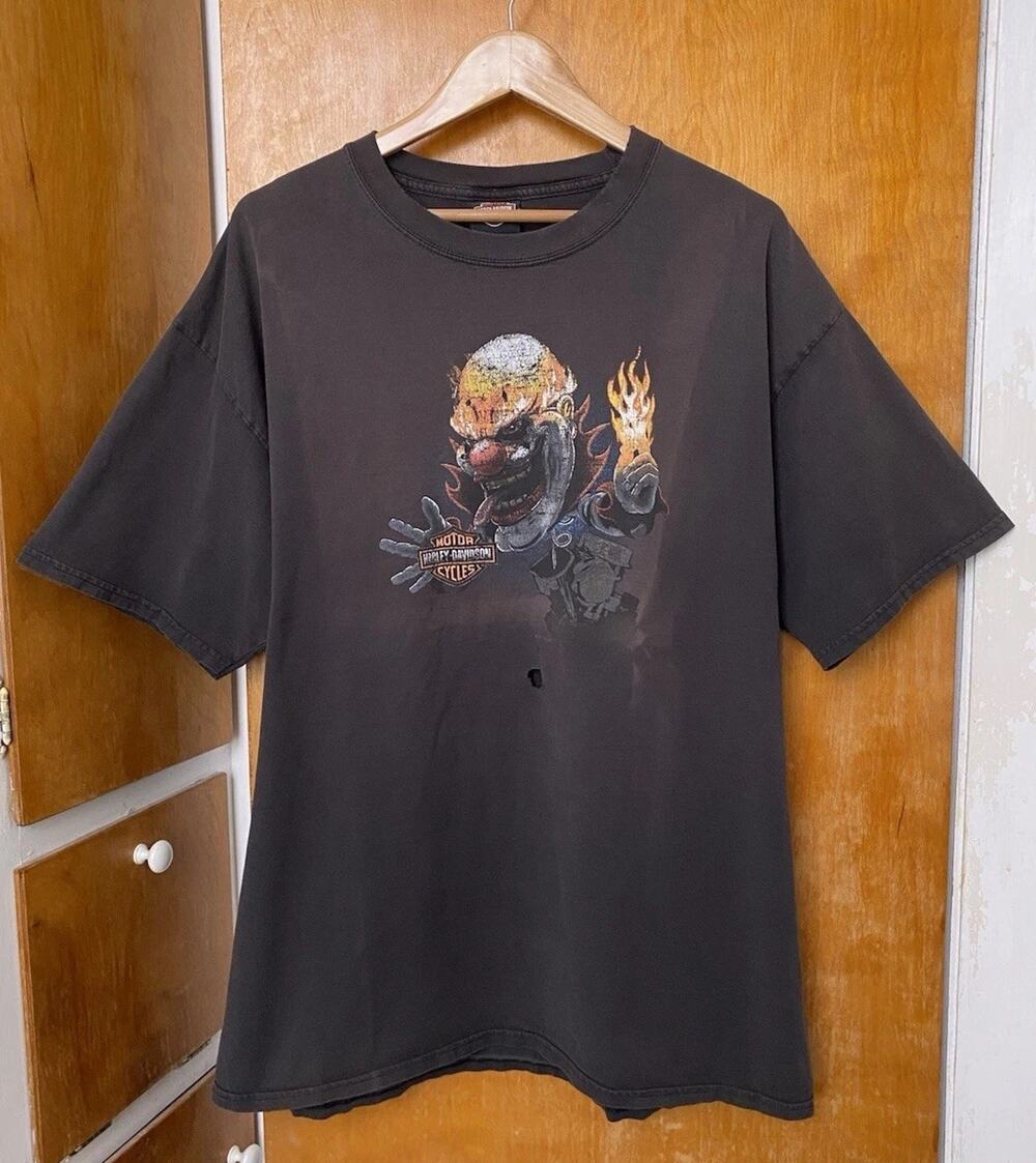 Vintage Harley Davidson Joker Evil Clown T-Shirt Biker Black Distressed Size XXL